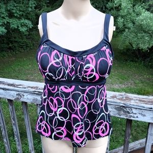 Jamaica Bay Black Print Swim Top Size 14 Lined